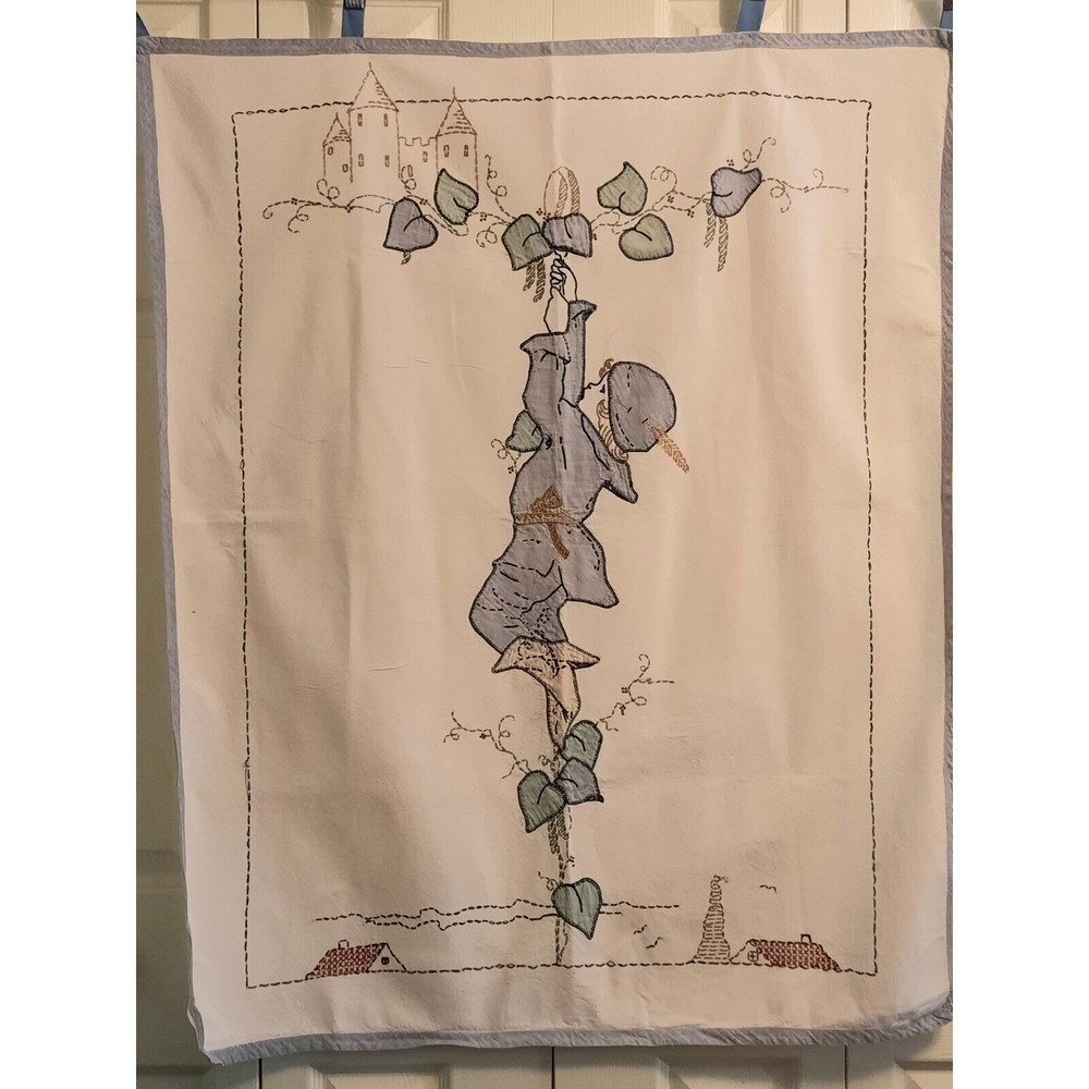 Vtg Jack And The Beanstalk Handmade Applique Wall Hanging Art Nouveau Nursery